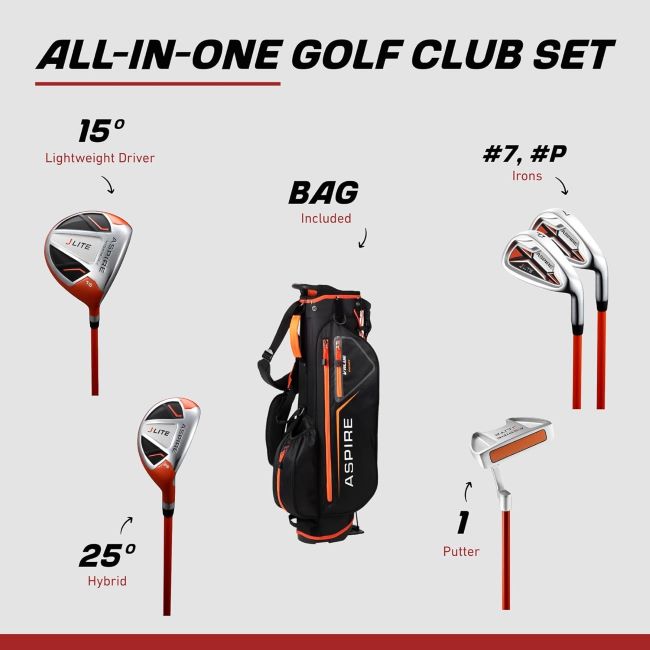 Lightweight Aspire X-Lite right-handed junior golf set designed for young golfers