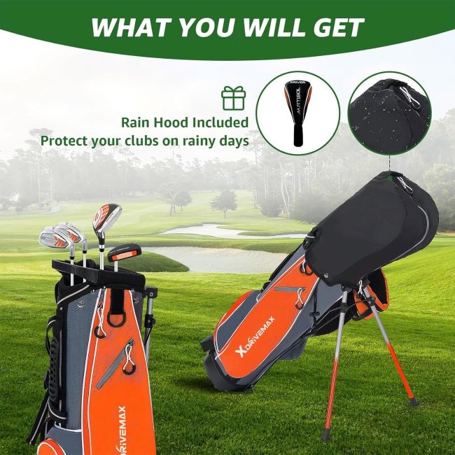 XDriveMax kids golf clubs review featuring a lightweight junior set with stand bag, ideal for boys and girls ages 4–12.