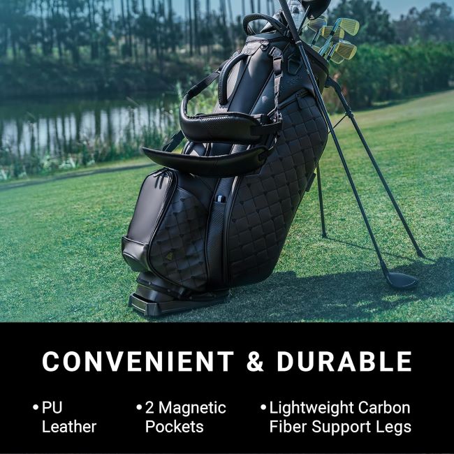 ASK ECHO Prestige leather hybrid stand golf bag with 14-way full-length dividers and putter clip