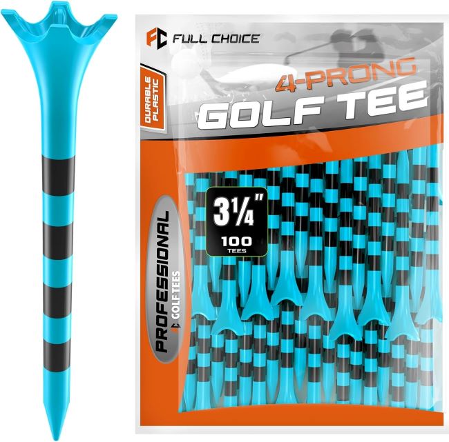 Full Choice plastic golf tees pack minimizing friction and side spin durable 3-1/4 inch tees
