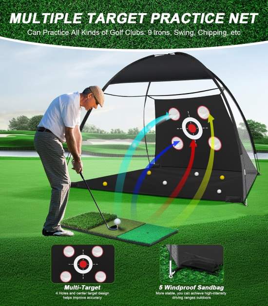 Golf Practice Net Tri Turf Golf Mat for Backyard Training Chipping