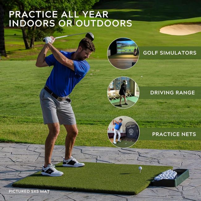 Real Feel Golf Mats 4'x5' Simulator Size Practice Mat – Commercial grade, swing down-through design, indoor and outdoor use.