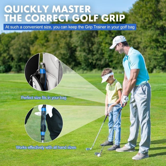 Airclub portable golf grip trainer practice tool for ensuring correct hand placement and better swing rhythm
