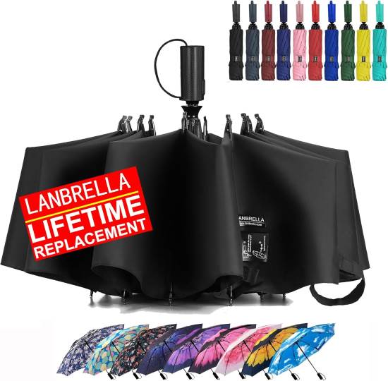 LANBRELLA Compact Travel Umbrella Windproof Automatic Open Close