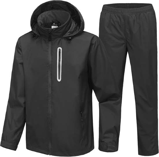 SWISSWELL Black Rain Suits for Men Waterproof Golf Rain Gear Lightweight Raincoat Jacket and Rain Pants