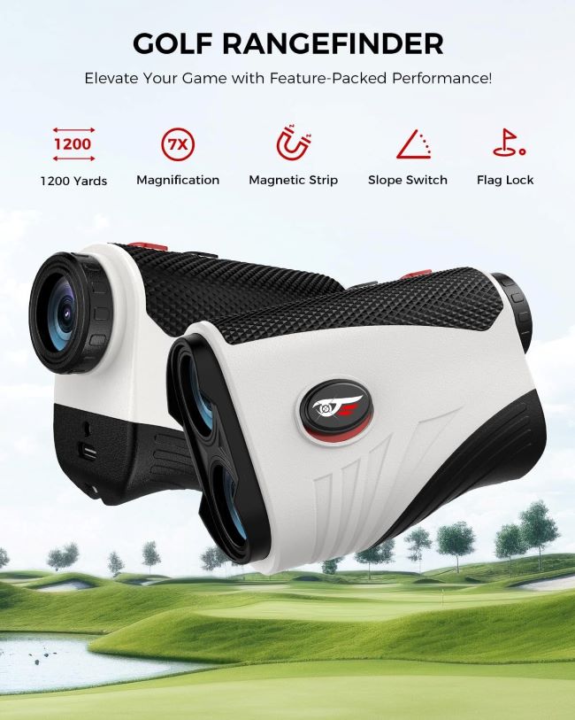 VyKure golf rangefinder 1200 yards with slope and 7X magnification flag lock vibration
