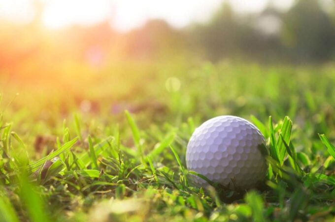 Mid handicap golfer selecting golf balls on a green fairway