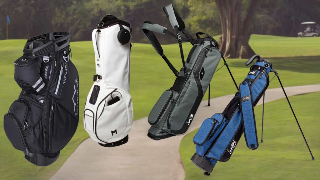 Comfortable stand golf bag with straps and organized clubs ready for play.