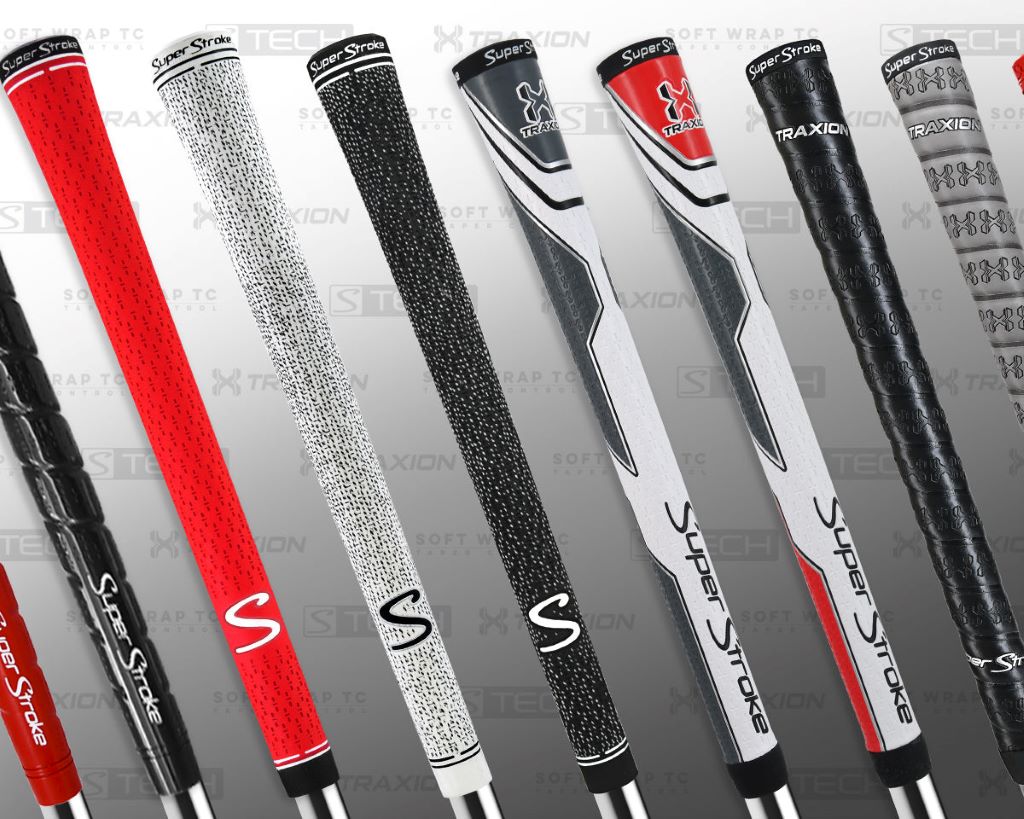 Different textured golf grips displayed for better control and comfort.