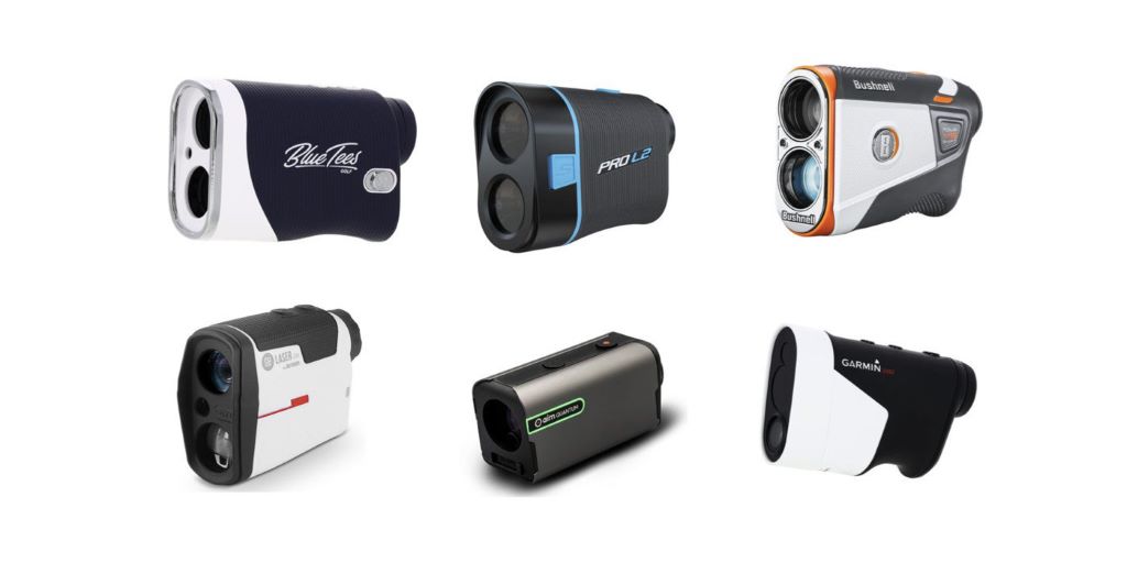 Player aiming rangefinder toward hole for improved shot accuracy on course.