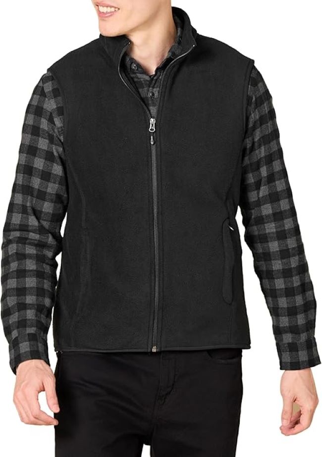 Amazon Essentials men’s polar fleece insulated vest with full-zip design for warmth and comfort
