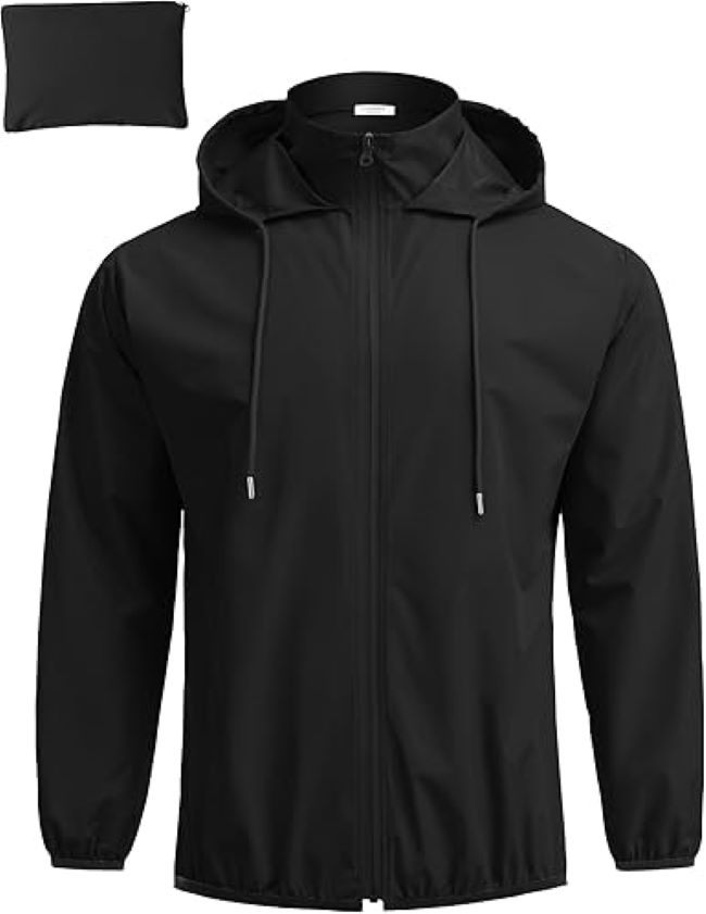 COOFANDY men's packable rain jacket with hood and waterproof design for golf, travel, and outdoor activities