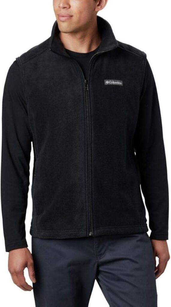 Columbia Steens Mountain fleece vest offering lightweight insulation for outdoor layering