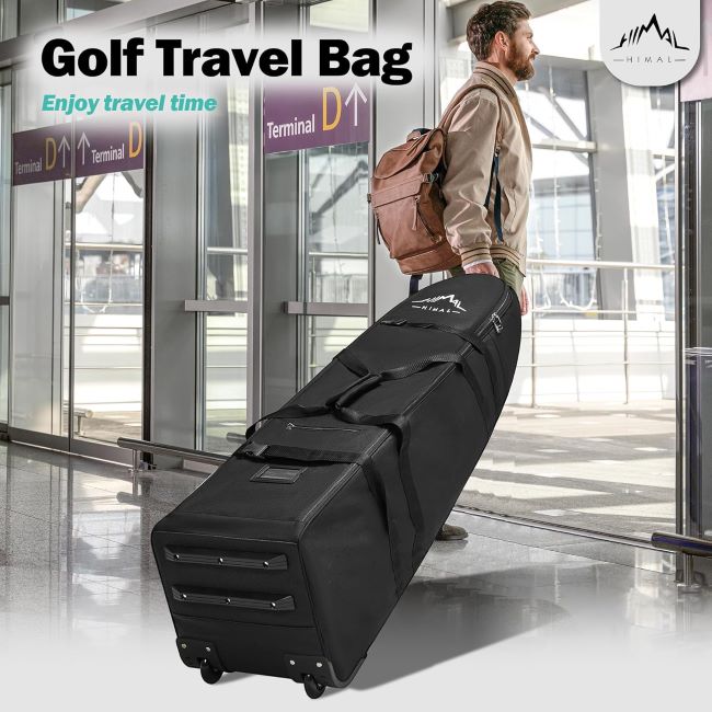 Himal Outdoors soft-sided golf travel bag with wheels and durable 600D polyester for protecting clubs during travel