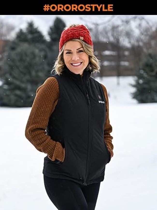 ORORO quilted heated vest for women with rechargeable battery providing lightweight thermal warmth