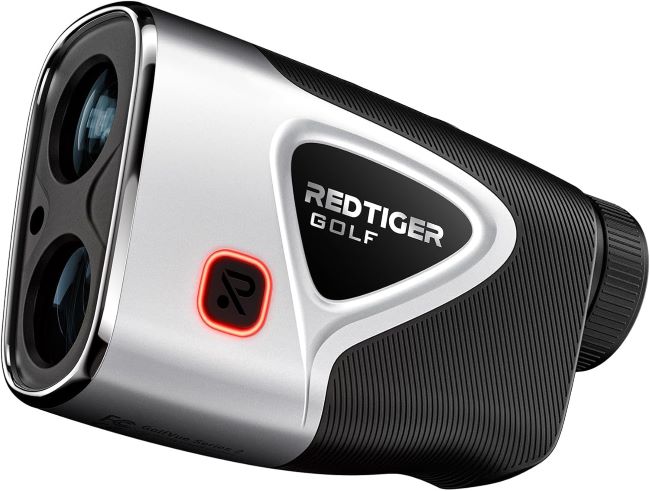 REDTIGER golf rangefinder with light-adaptive display, slope function, and flag-lock vibration for accurate targeting