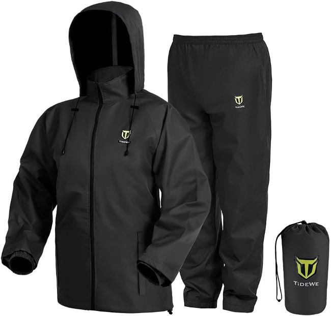 TIDEWE two-piece waterproof rain suit with breathable lightweight construction for outdoor activities and golf