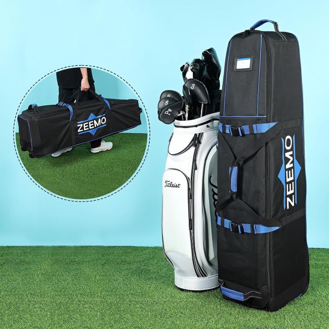 ZEEMO wheeled golf travel bag with waterproof Oxford fabric and full-open design for airline club protection