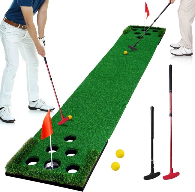 FARROLL golf putting game set with mat, putters, balls, cups, and flags designed for indoor and backyard golf practice and social games