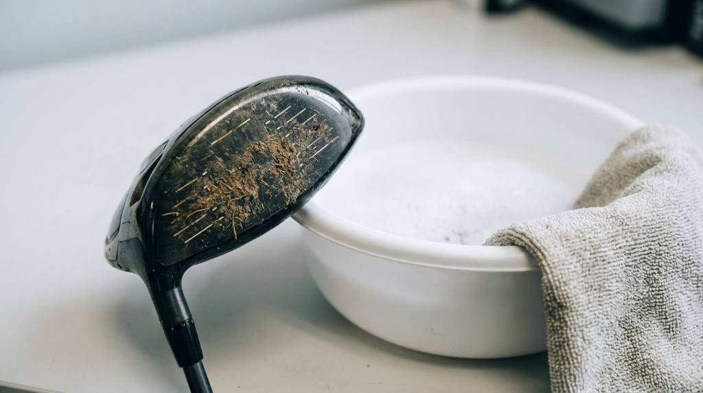 Soft toothbrush removing dirt from a golf driver face