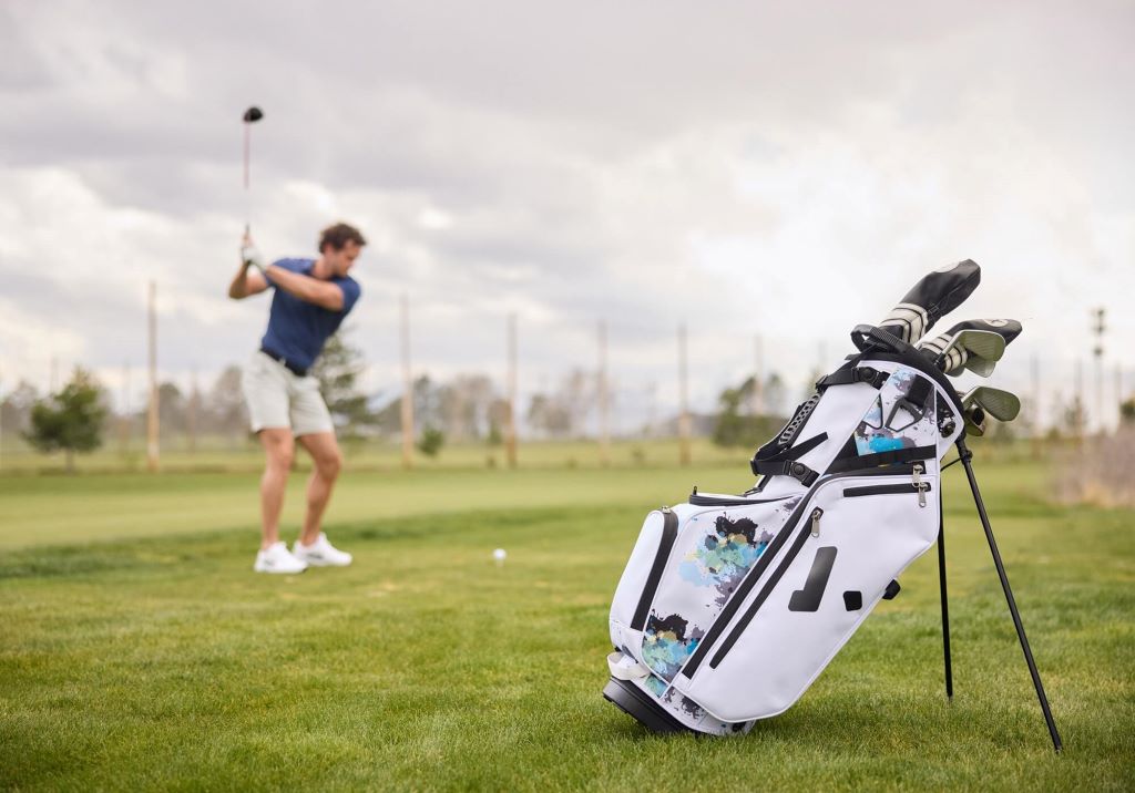Close-up of padded golf bag with reinforced construction for secure club transport
