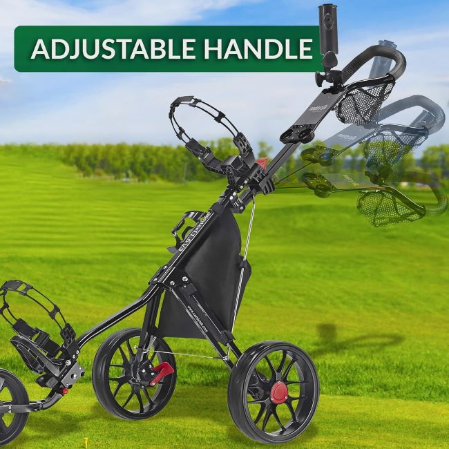CaddyTek CaddyLite 11.5 V3 folding push cart carrying a golf bag during a round in Georgia