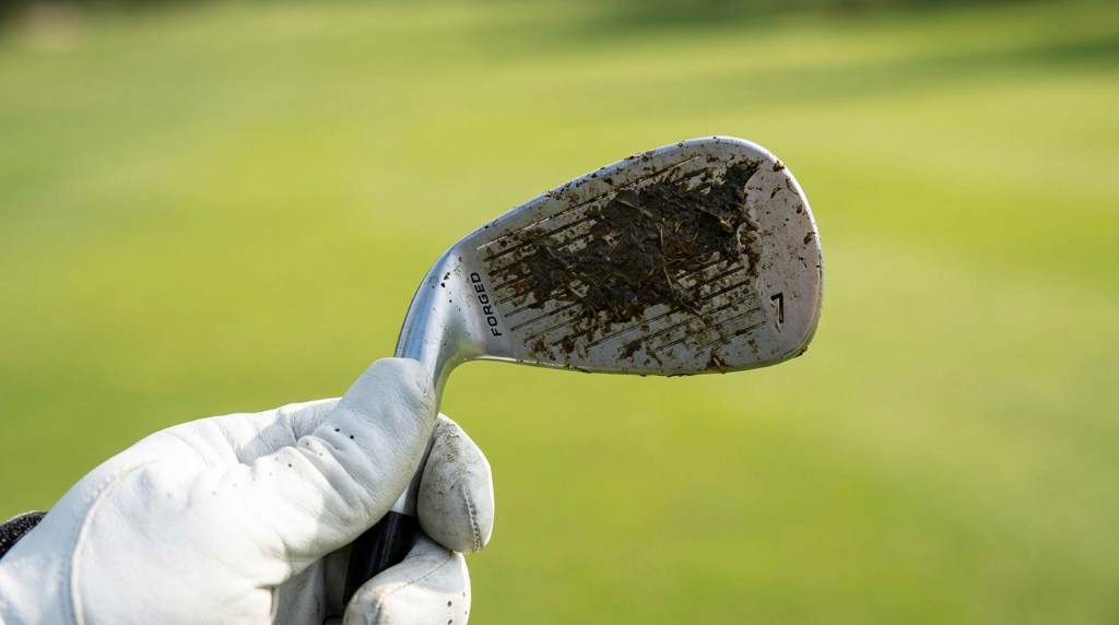 Thiodoon golf club brush and groove cleaner attached to golf bag